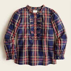 NWT CREWCUTS GIRLS' HOLIDAY RUFFLE NECK TOP IN STEWART TARTAN SIZE XS
